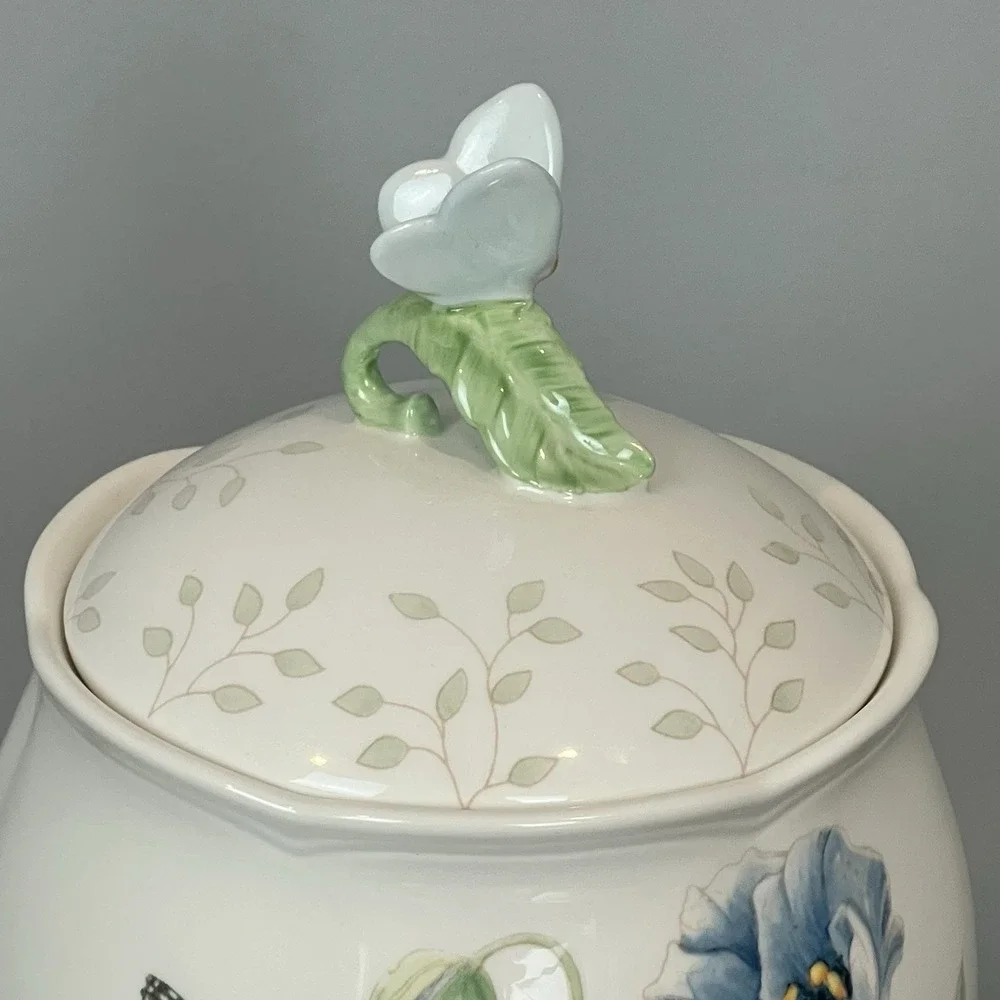 Lenox Butterfly Meadow Small Canister with Blue Butterfly Lid Cookie Jar 8 3/4